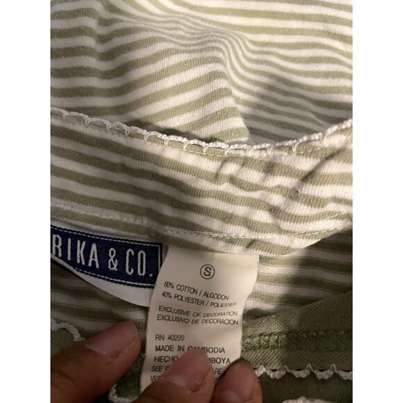 Erika Womens Top Small Green Striped Floral Embroidered Cottagecore FLAW Y2K - Picture 5 of 8